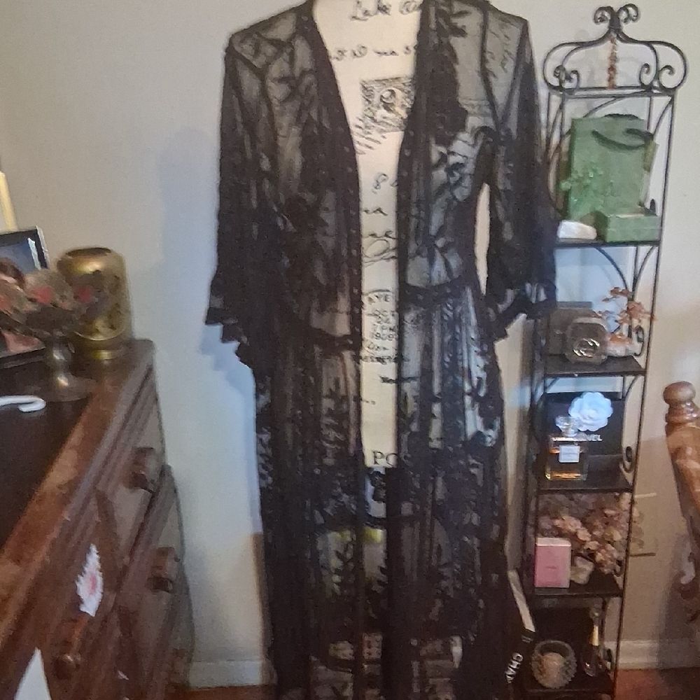 NWT Rachel Zoe Sheer Black Lace Kimono Cover Up O/S - Picture 3 of 9
